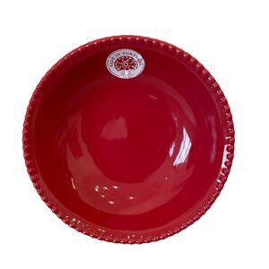 MATCERAMICA Portugal 8in Salad Bowls Holiday Red Beaded Edge Set of 2 NEW